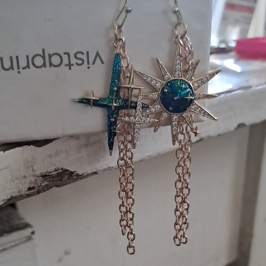 Celestial Gold And Blue-Green Starburst Earrings